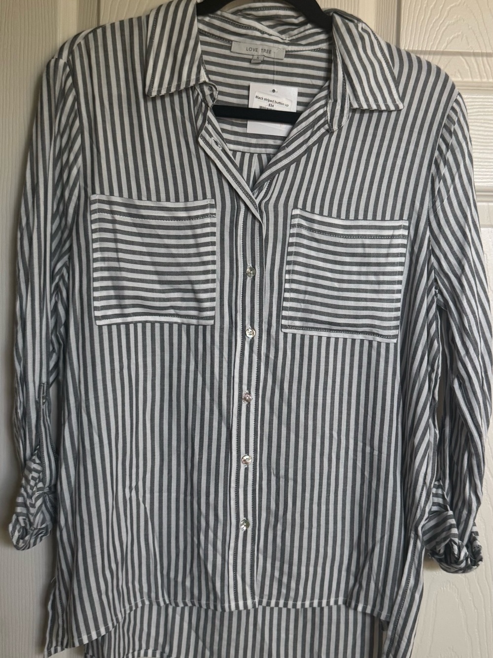 NWT Love Tree White and Gray Striped Button-Down Shirt, Multiple Sizes